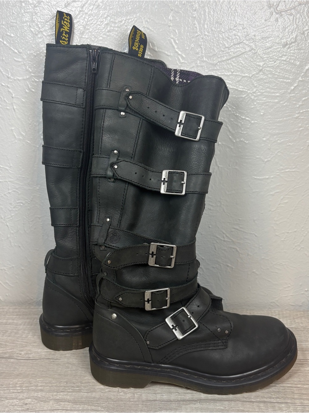 Dr. Martens Phina Knee High Buckle Blk Leather Boots Women Size 6 Walking Dead